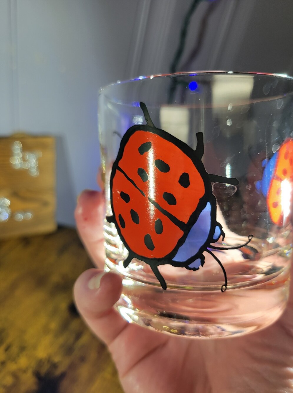 Clear Glass Tumbler lot of 2 with Red Ladybug Design - Picture 5 of 11